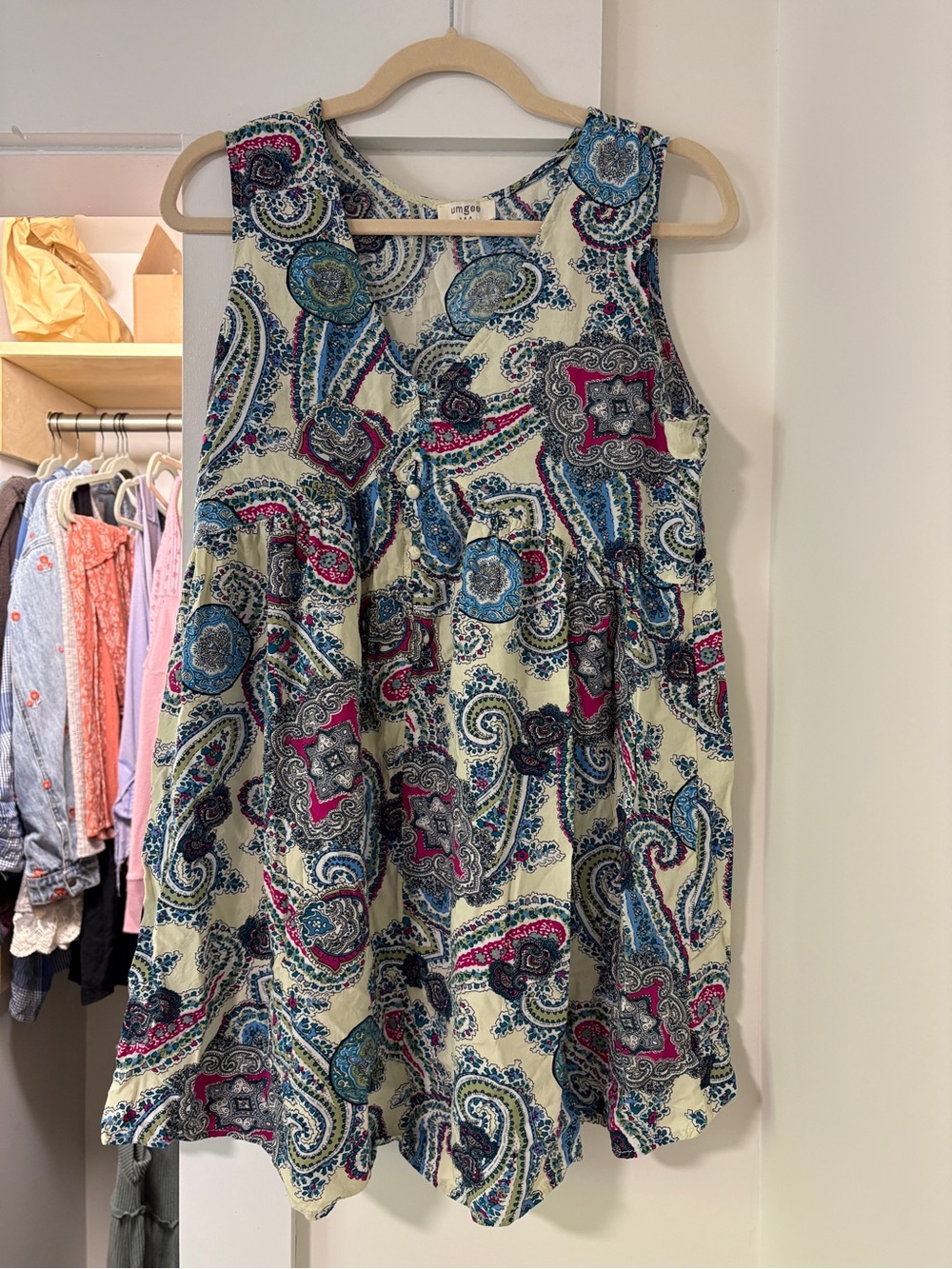 Mini Paisley Sleeveless Dress - Blue & Pink